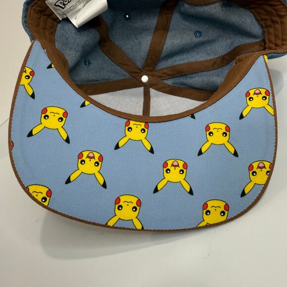 Pokemon Pikachu Boys Denim SnapBack Hat OS Blue Yellow Youth Adjustable Cap - Picture 6 of 7